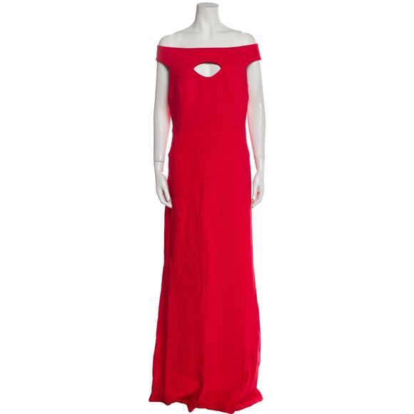 Roland Mouret Elly Gown NWT Red Wool Crepe Off Shoulder Maxi Dress Cutout Size 8 - Picture 1 of 13